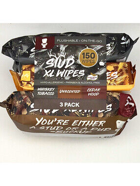 JFL Brands Stud XL Wipes Unscented Flushable On-The-Go 3 Pack 150 Wipes